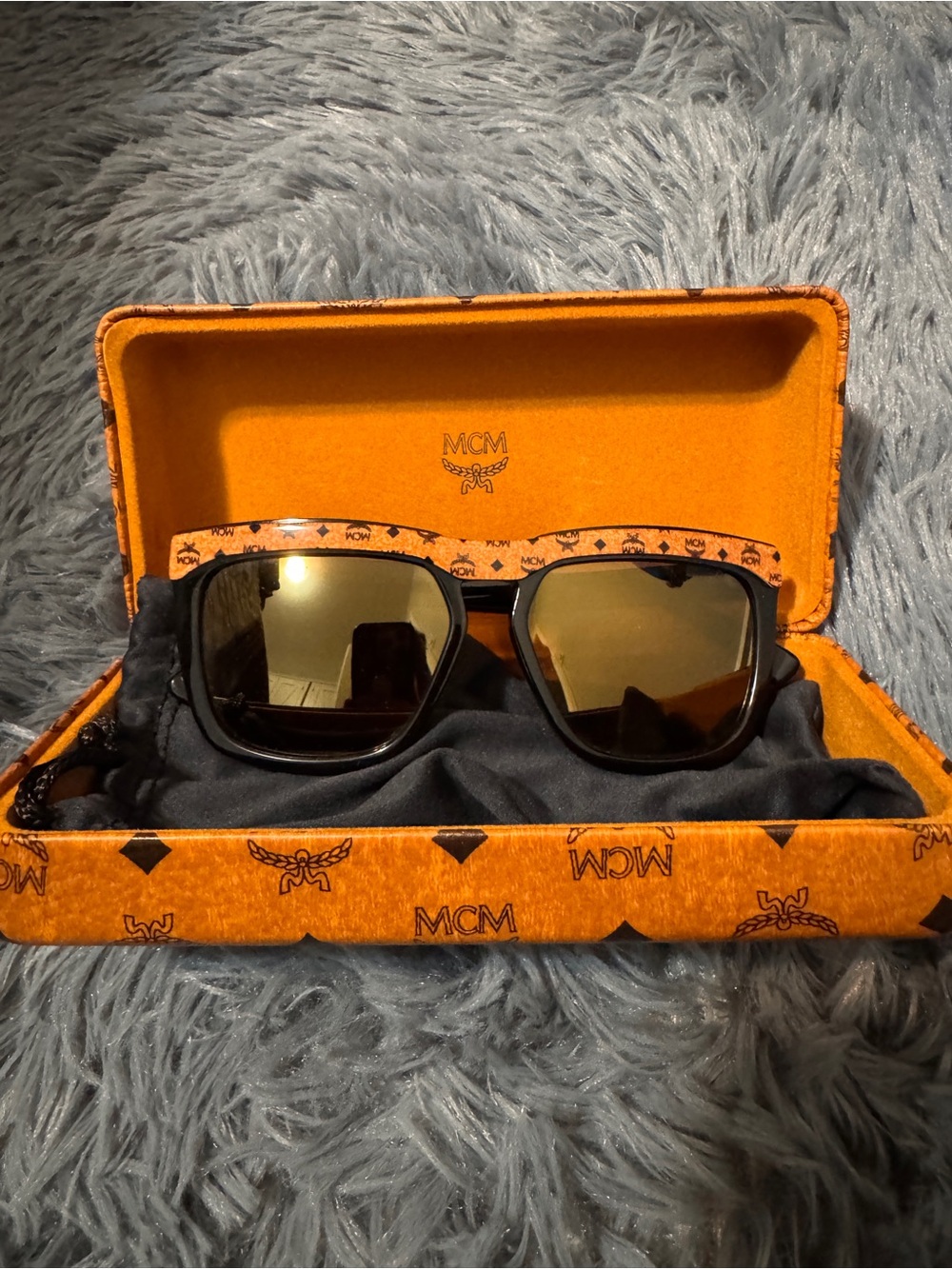 MCM Black Frame Sunglasses with Cognac Monogram